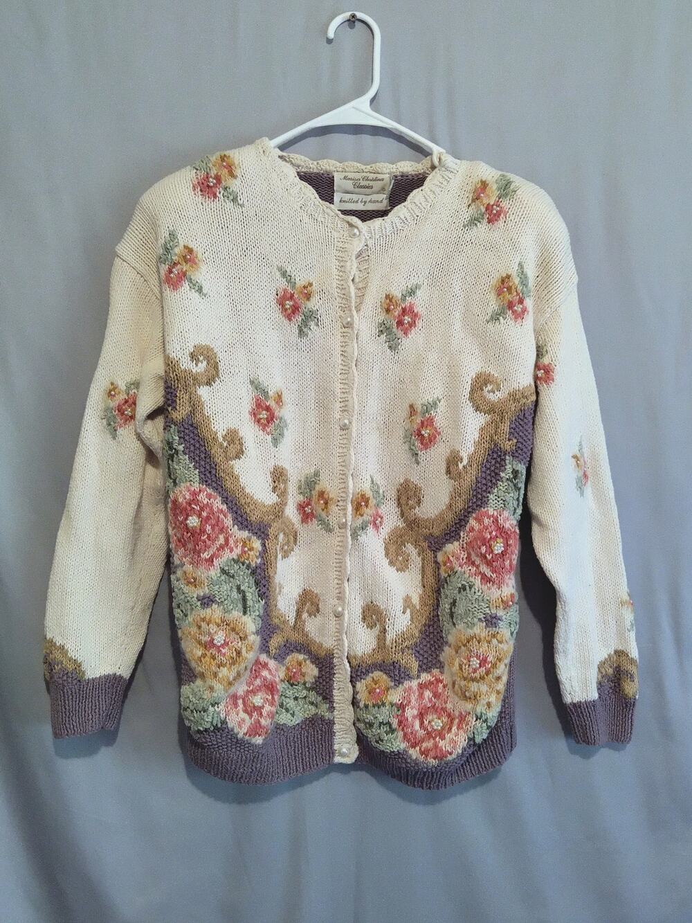 Vintage 80s Floral Knit Cardigan
